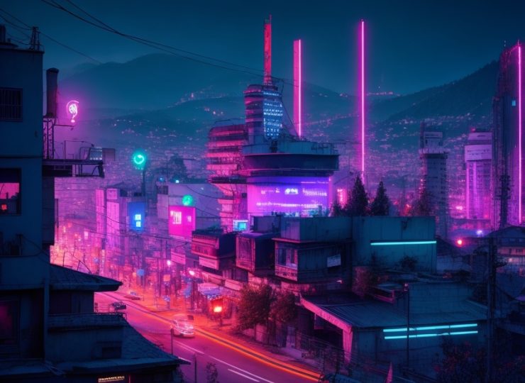 DreamShaper_v7_Sarajevo_Future_Technology_Landscape_City_Neon_1